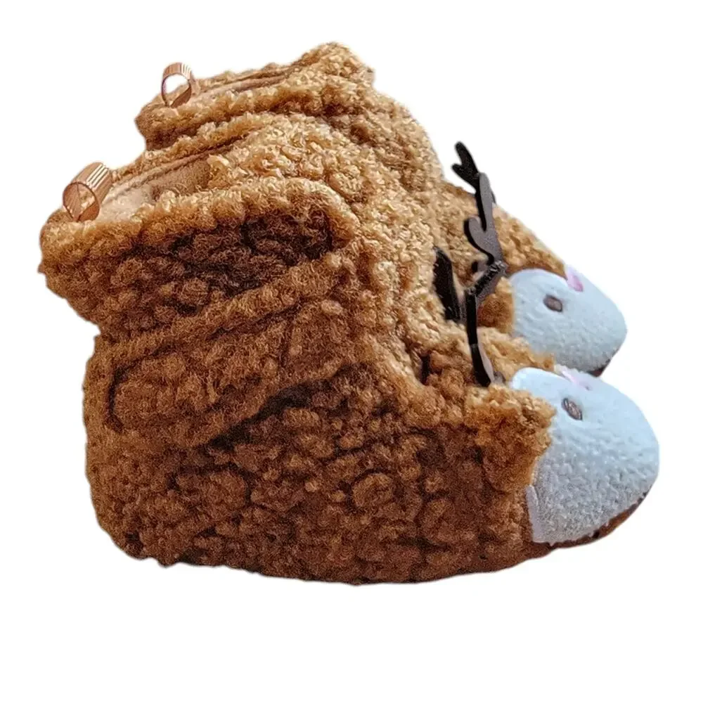 Cat & Jack Reindeer Slippers Sz 6/9M Brown Faux Fur Crib‎ Shoes Christmas Baby